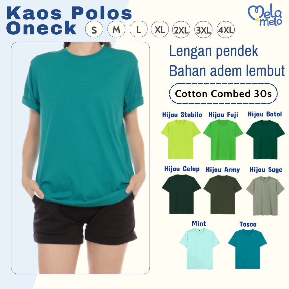 Kaos Polos Katun Wanita Cotton Combed 30s Warna Hijau Army Hijau Tentara Hijau Botol Hijau Gelap Hij