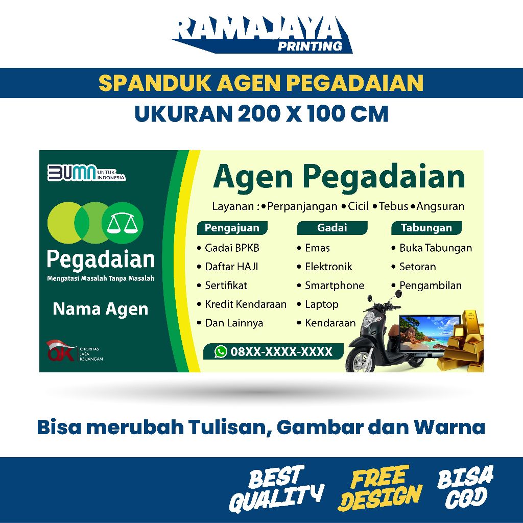 CETAK SPANDUK/BANNER AGEN PEGADAIAN - UKURAN 200 X 100 CM