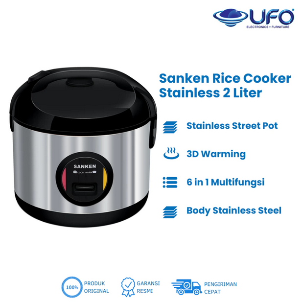 Rice Cooker Sanken Stainless Steel 2 Liter SJ3030BK Magic Com 2L