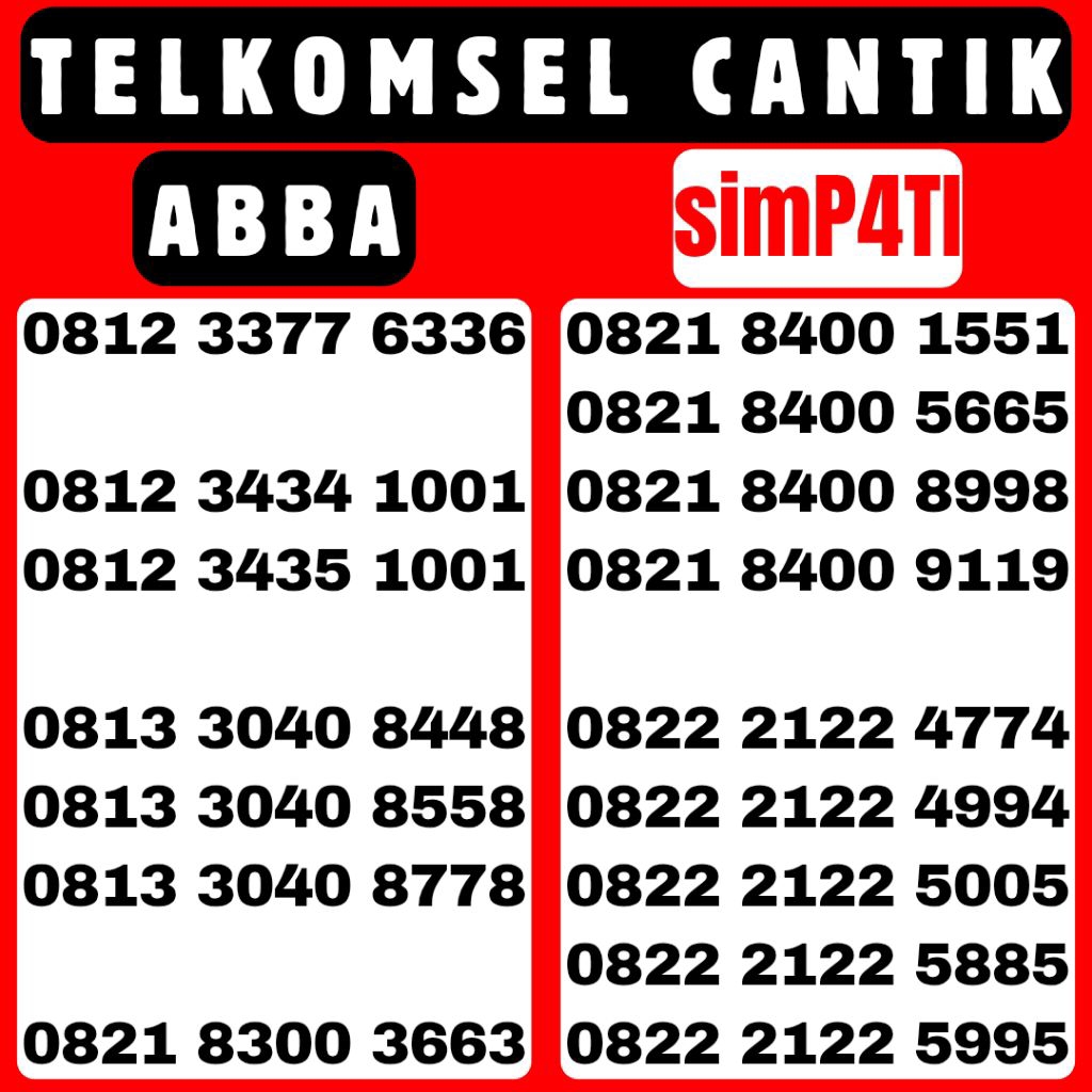 NOMOR CANTIK TELKOMSEL SERI AABB KARTU PERDANA SIMPATI || 0812 3377 ABBA || 0812 3434 ABBA || 0813 3