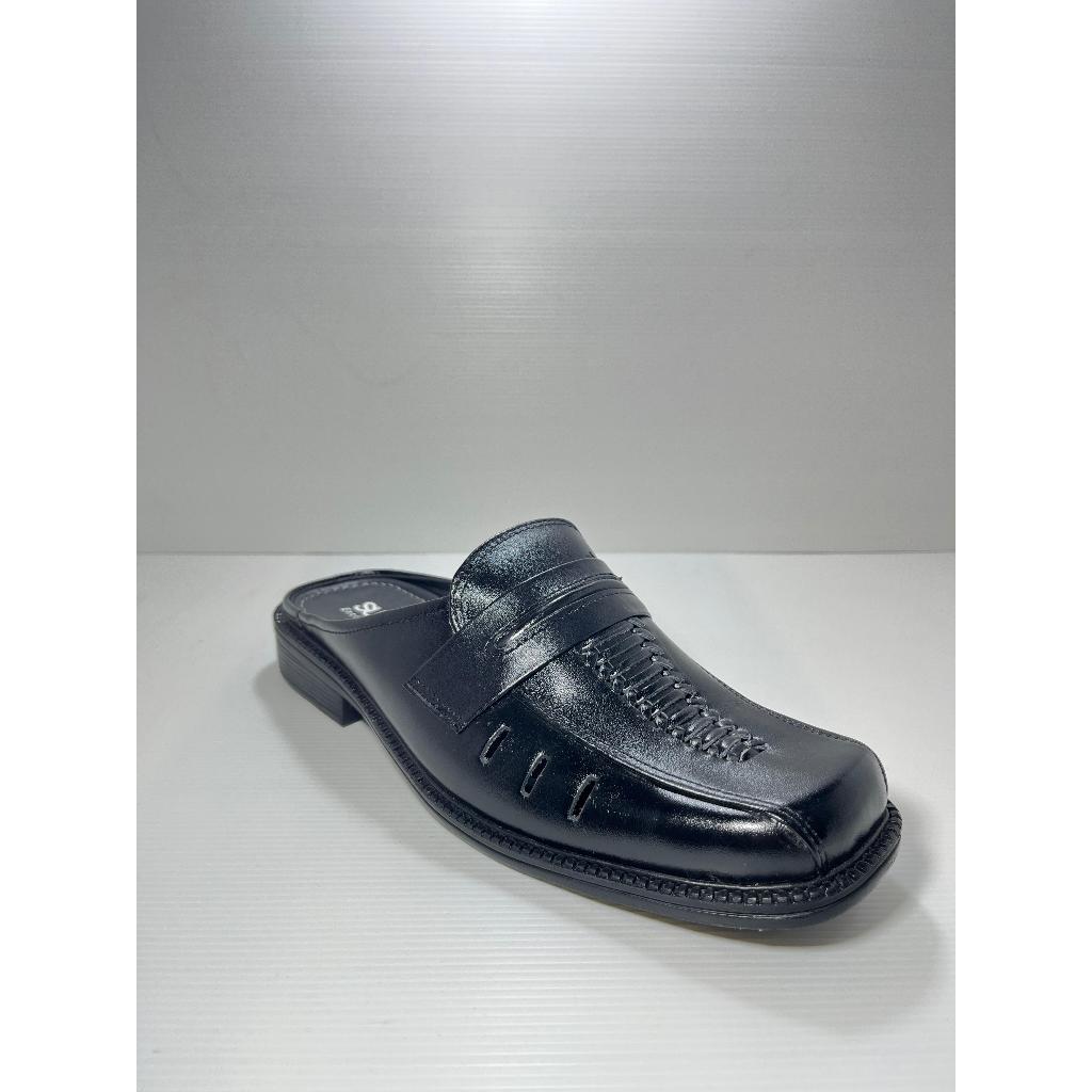 Sepatu sandal kulit slop bustong pria Suntour SVK 54 Hitam
