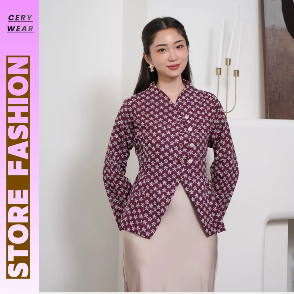peplum katun bolong bordir atasan premium curve depan kancing shanghai glinda