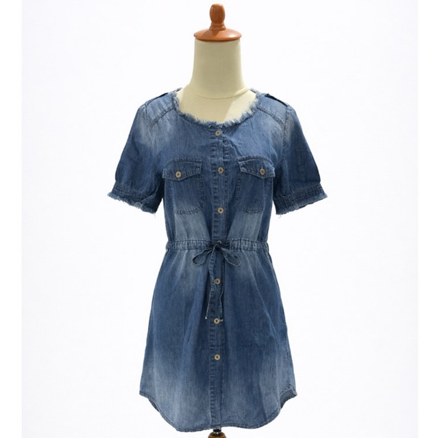 denim dress midi dress jeans wanita dark blue