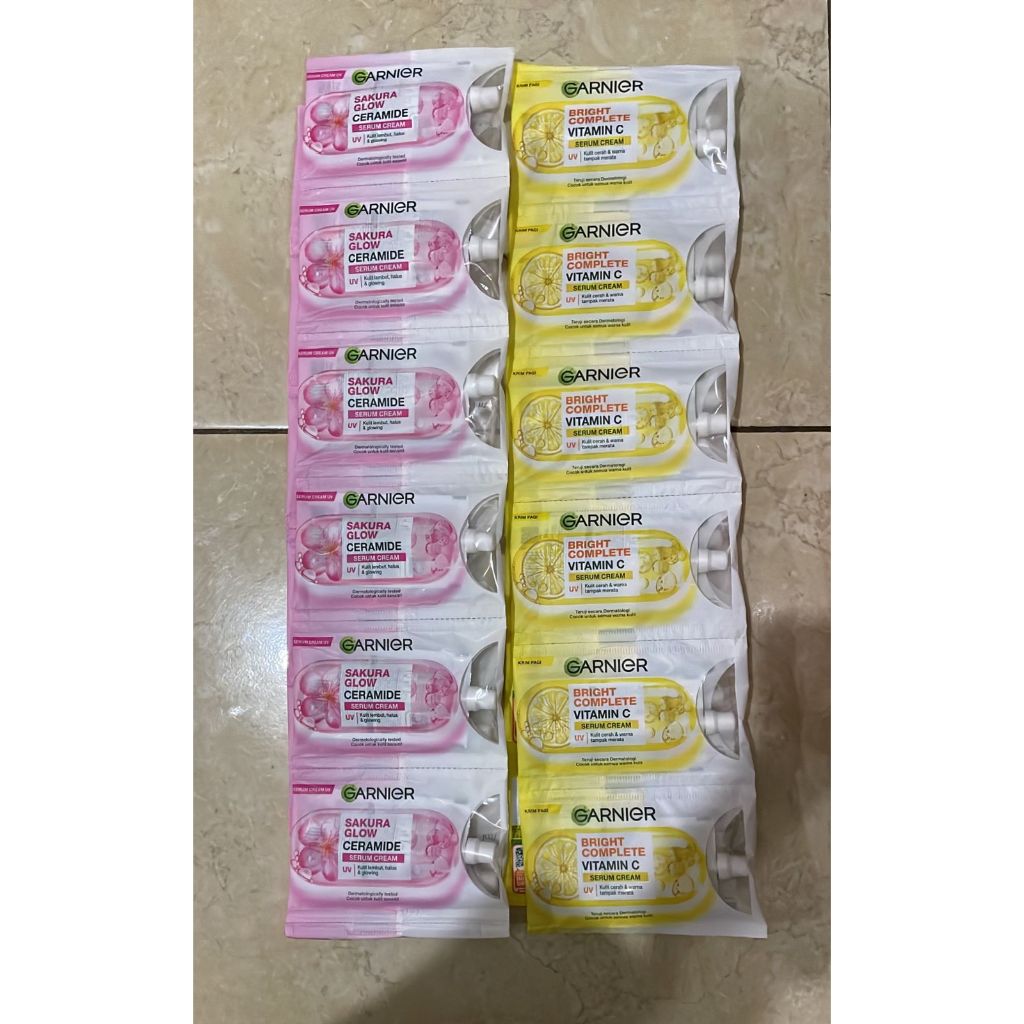 Serum Cream Garnier Cream Sachet Bright Complete & Sakura Day 7ML 1 Renceng isi 12 sachet