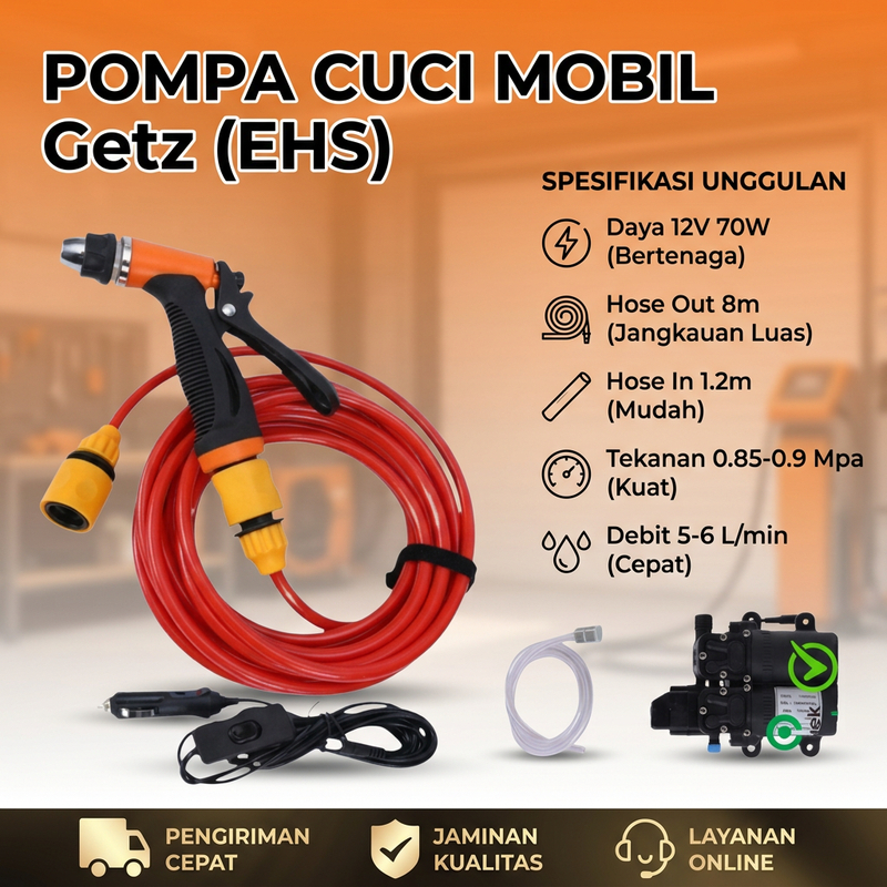 Pompa air cuci mobil motor portable 12V 70W colokan rokok mobil selang 8m semprotan tekanan tinggi d