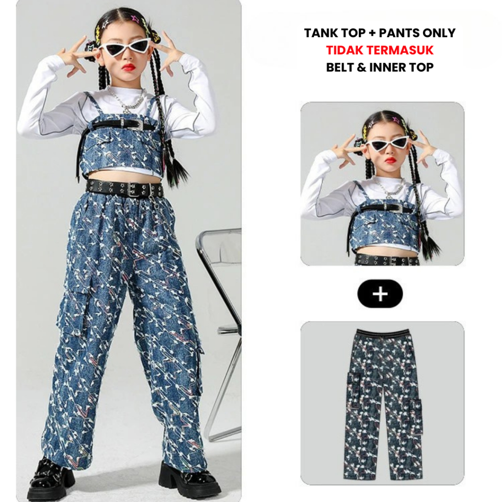[READY STOCK] Tiny Queens BS-210 Kids Dance Jeans Set Costume/Setelan Baju Dance Anak Import Jeans H