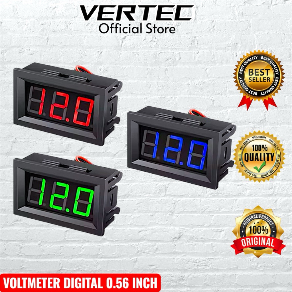Voltmeter Digital Frame Merah Biru Hijau 0.56" inch 2 kabel Volt Meter DC 4.5-30 V Volt Alat ukur pe