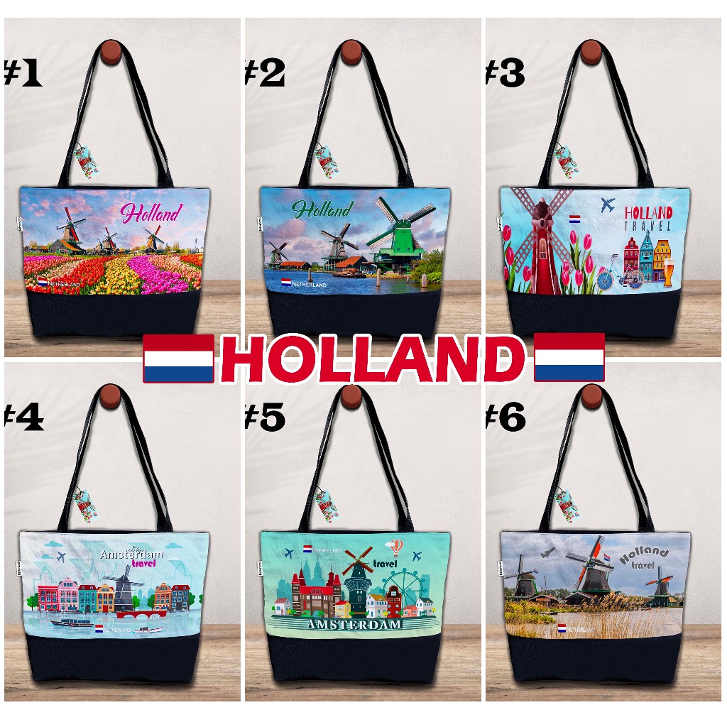 Tote Bag Souvenir HOLLAND, AMSTERDAM, Model Tote Bag Tali Webing,  Oleh Oleh Holland Amsterdam, TTW 