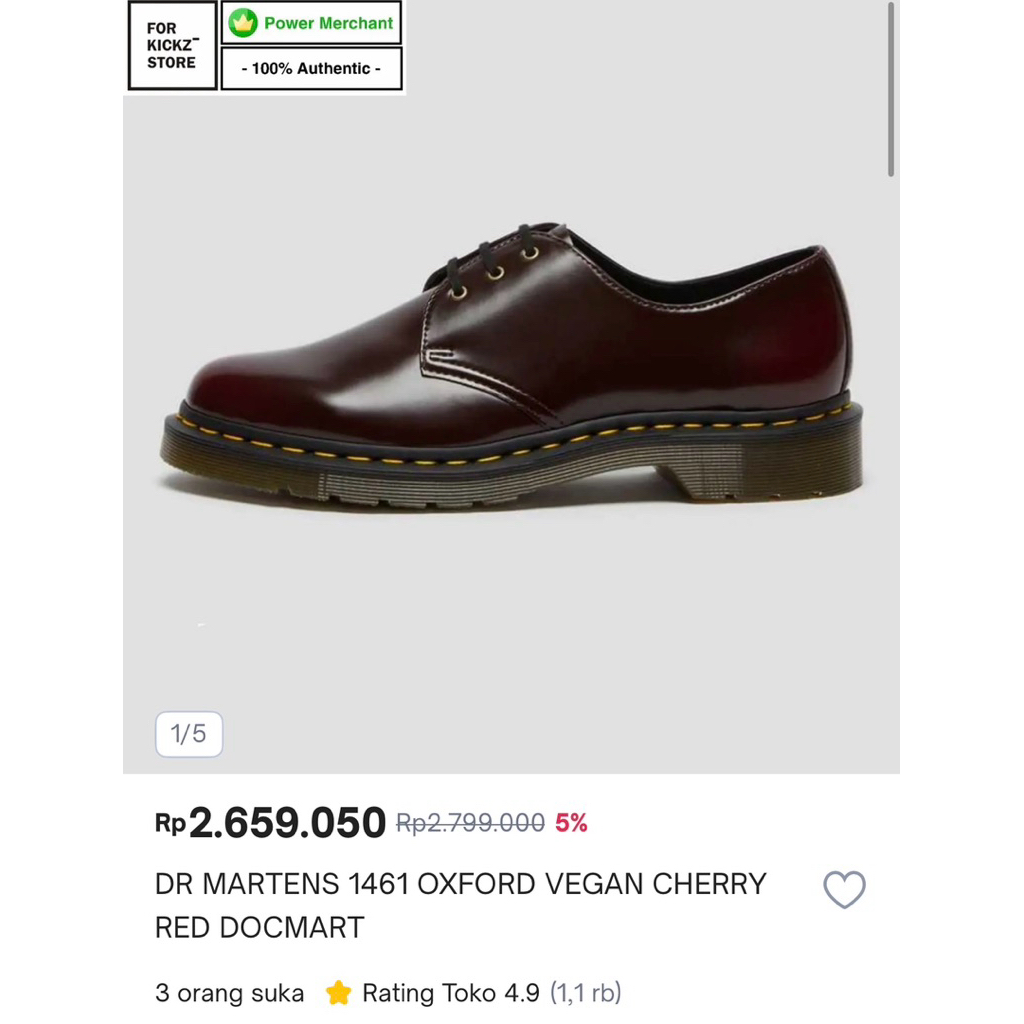 Preloved Dr Martens 1461 Vegan Cherry Red Docmart