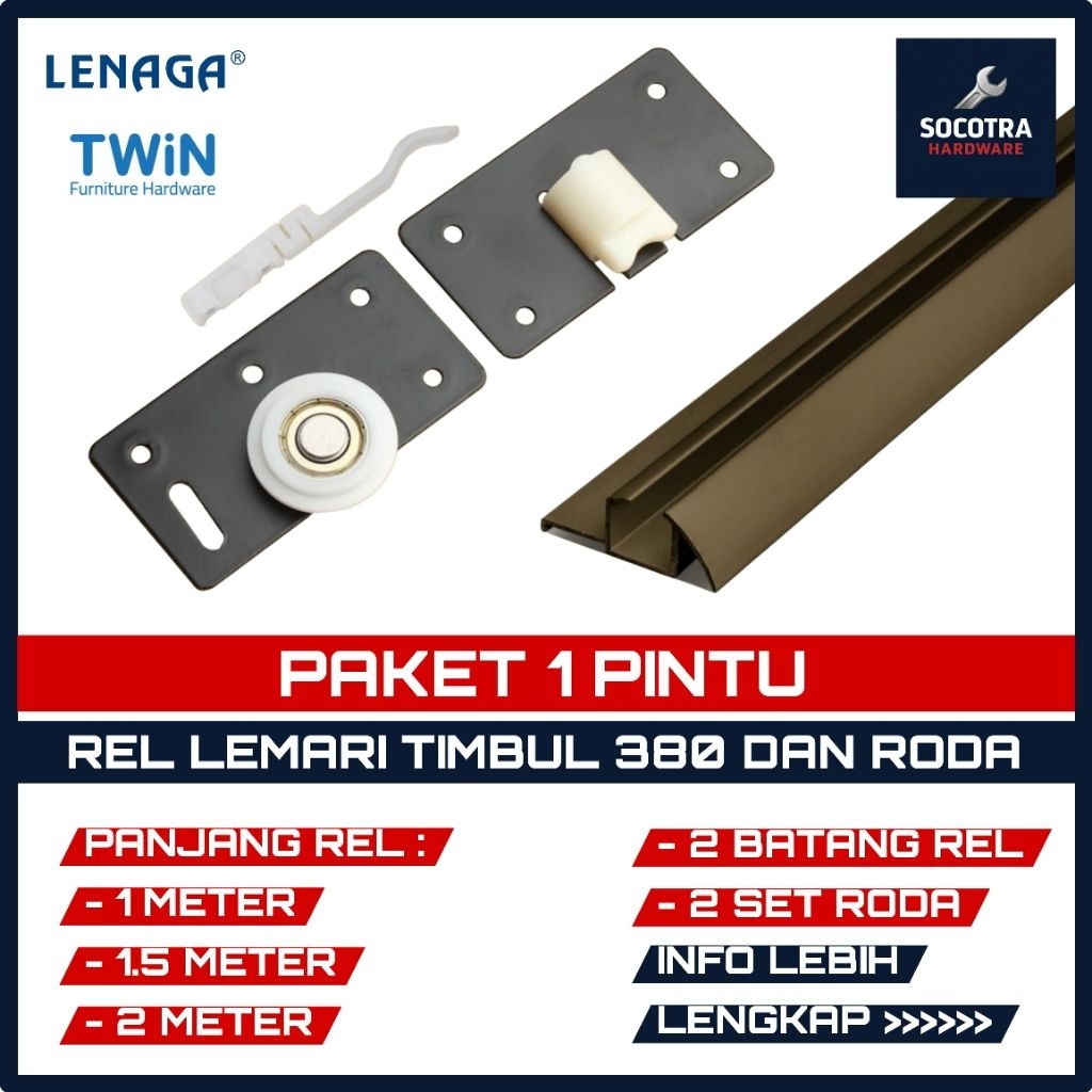[ 1 Pintu ] Rel Lemari Sliding 1 Pintu 1/1.5/2 Meter Rel Las - 380 Lengkap Dengan Roda Lemari Geser 