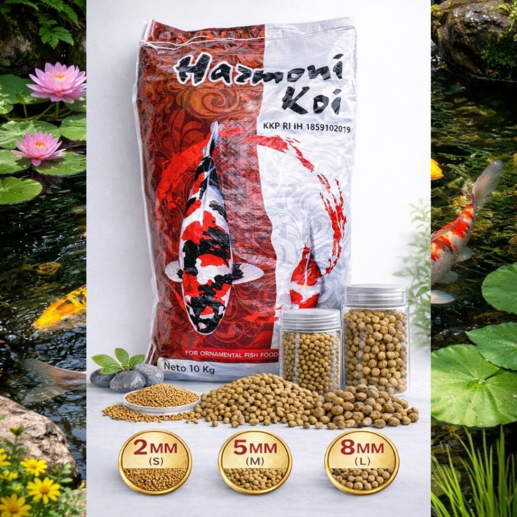 Pakan Koi Harmoni 10kg 2/5/8 Protein 38 - Pakan Untuk Pertumbuhan Ikan Koi