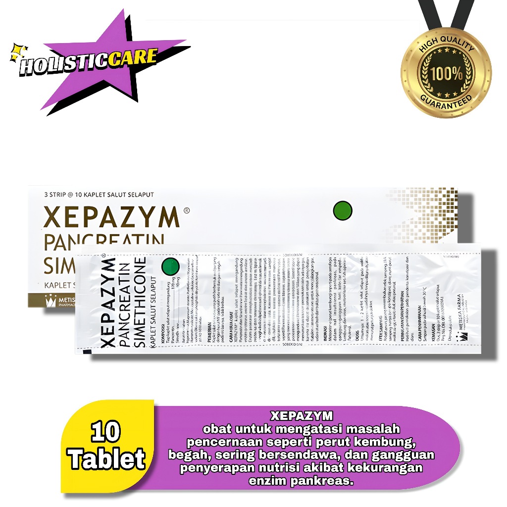 XEPAZYM Strip 10 Kaplet Obat Pencernaan Perut Kembung Pancreatin Simethicone