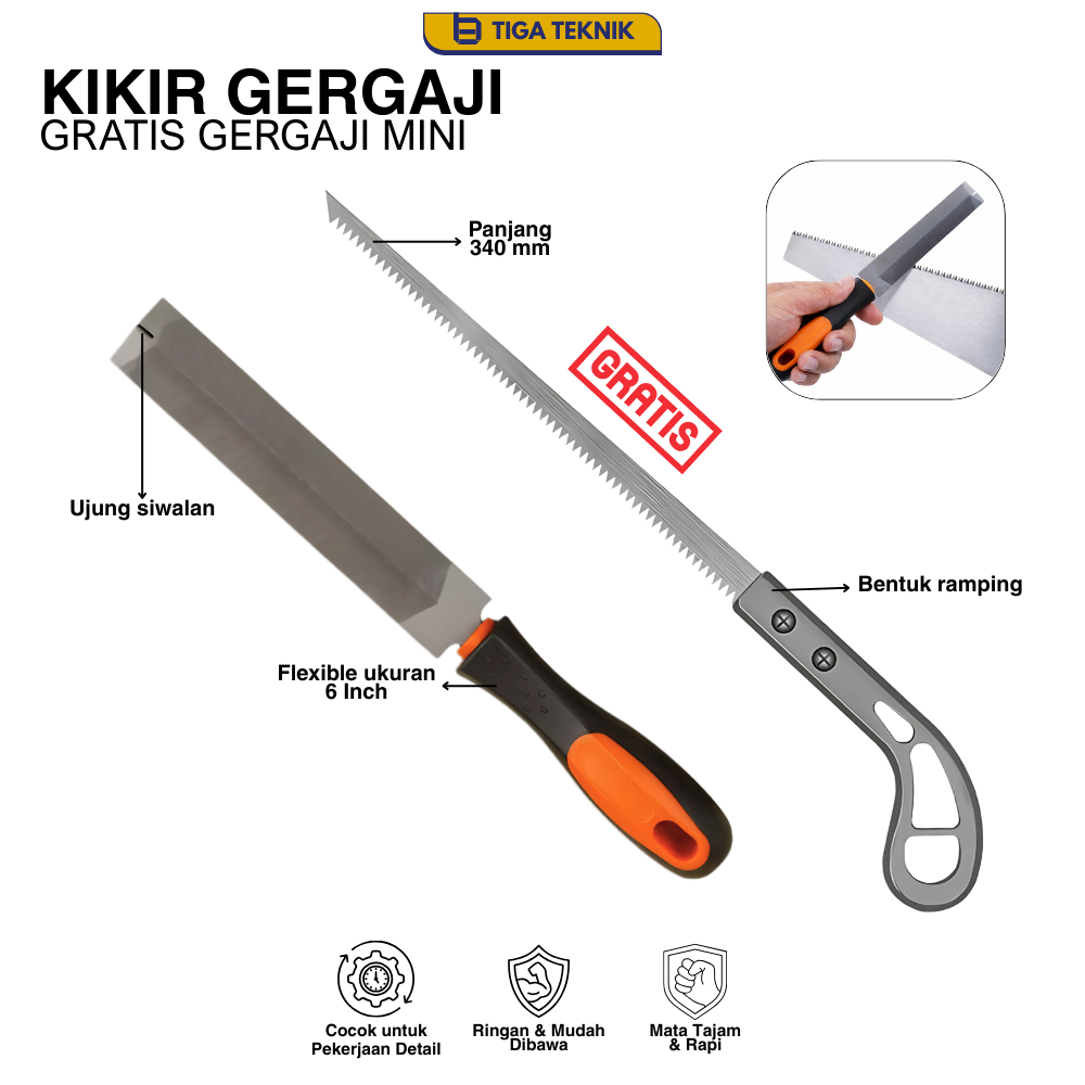 PAKET KOMBO HEMAT – Kikir Baja Kayu 6 Inch + Gratis Gergaji Kayu Mini Gergaji Tangan Manual Hand Saw