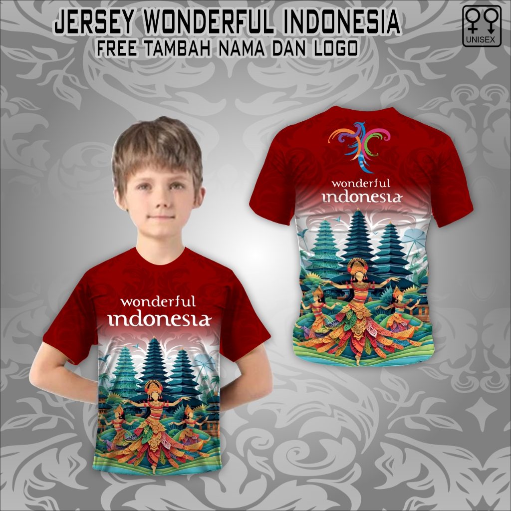 Jersey anak kaos wonderfull indonesia baju pariwisata