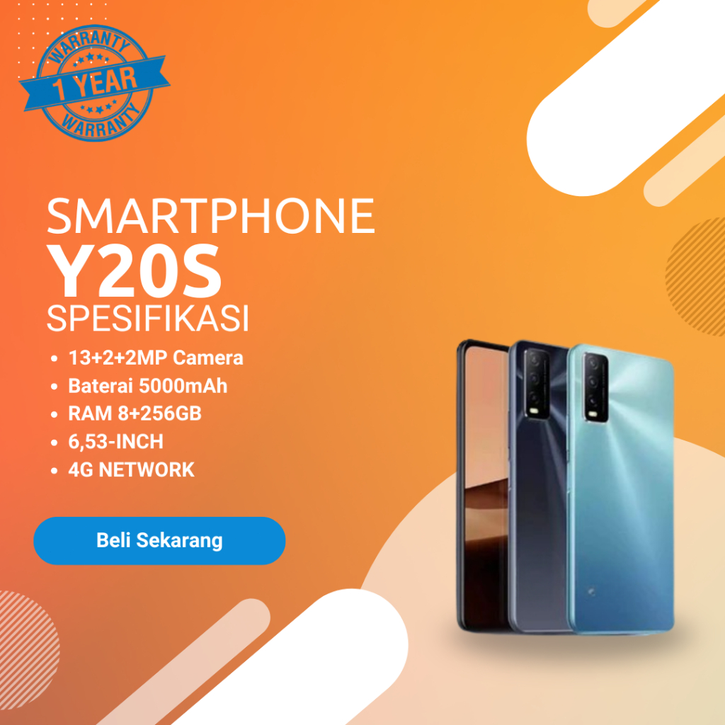 HP SMARTPHONE ADROID VIVO Y20S RAM 8 GB+256 GB BERGARANSI 12 BULAN