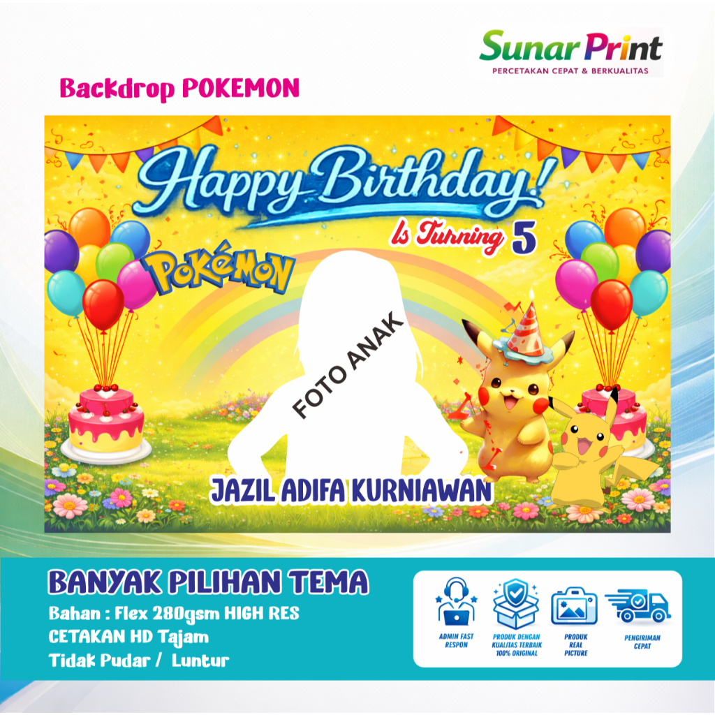 Spanduk Ulang Tahun Anak Tema Karakter – Banner Custom,  POKEMON UNICORN MY MELODY