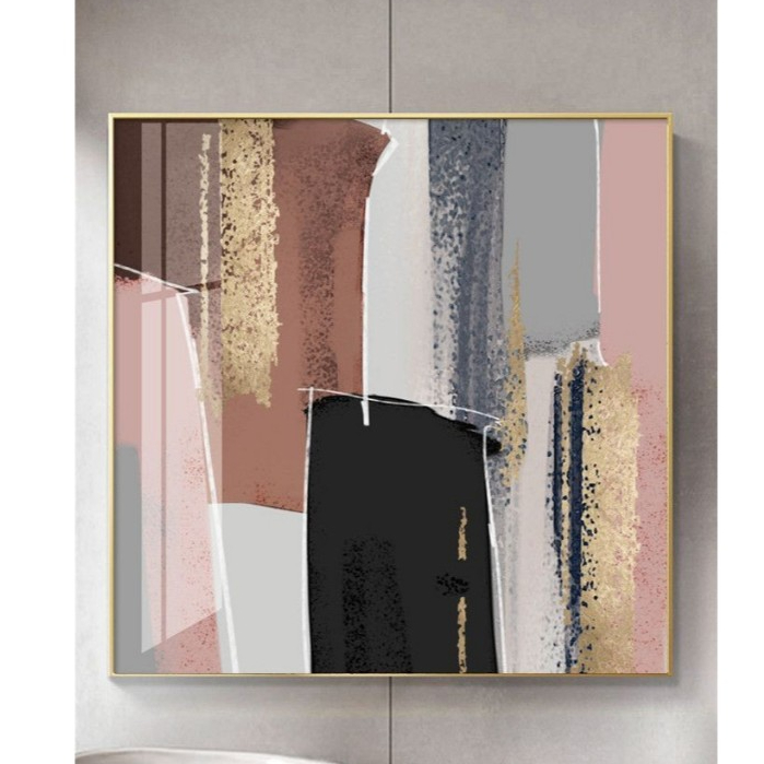 Lukisan Dinding Abstrak Besar gold pink  Hotel 100 x 100 cm plus frame