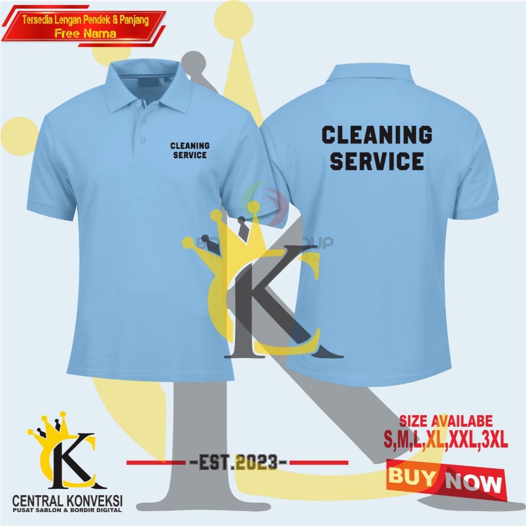 Poloshirt Perusahaan / Kaos Kerah Cleaning Service Free Nama terbaru Baju Kerah Pria Wanita Dewasa S