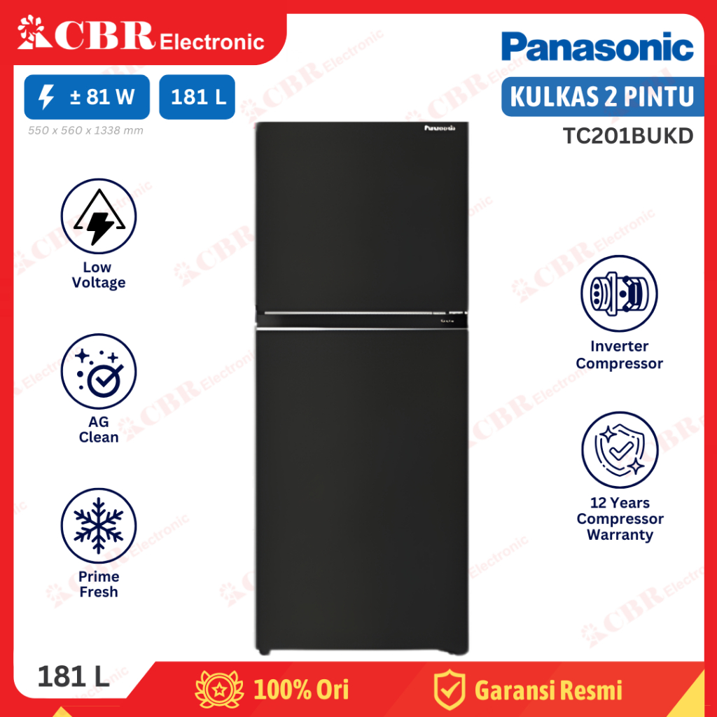 Kulkas PANASONIC 2 Pintu 181 L / TC201BUKD  (Inverter)