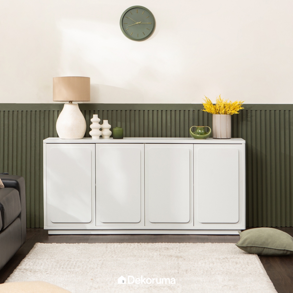 Dekoruma ANKA Credenza Minimalis 160CM / Rak Kabinet Ruang Tamu / Bufet MDF - Putih