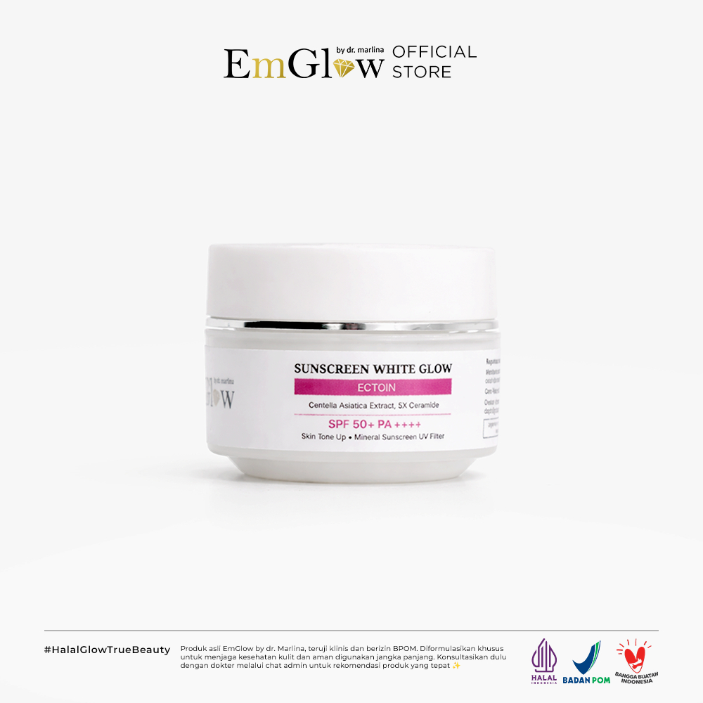 EMGLOW SUNSCREEN WHITE GLOW - NEW LOOK| Niacinamide Krim Pencerah dengan SPF 50 PA+++
