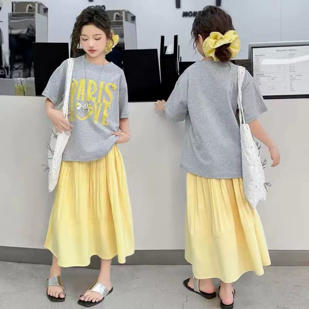 Setelan Baju Anak Tanggung/Setelan Baju dan Rok Panjang Kuning/Baju Anak Setelan Rok/Baju Anak Impor