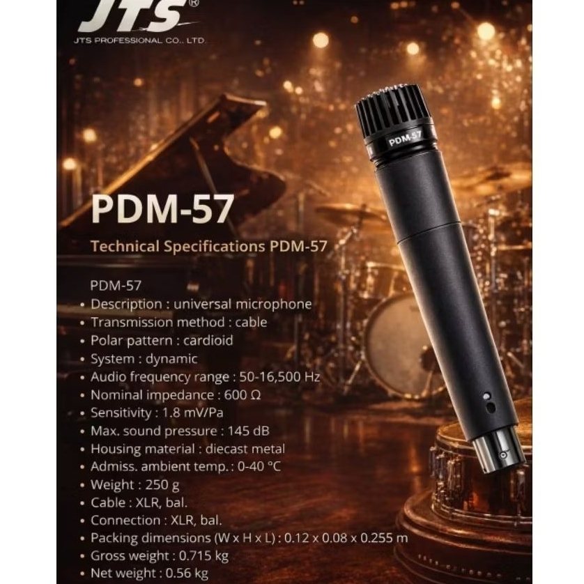 JTS PDM-57 Dynamic Microphone – Mic Vocal & Instrumen Cardioid