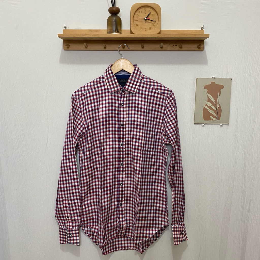 kemeja panjang pria ZARA MAN original size 40 kotak kotak