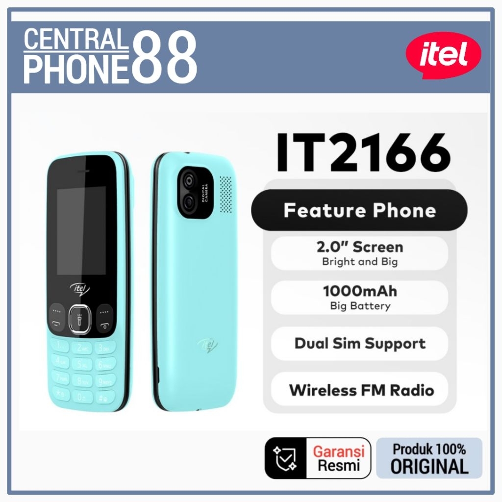 Itel it2166 Feature Phone - Dual SIM, FM Radio, 1000mAh Battery - Garansi Resmi 1 Tahun