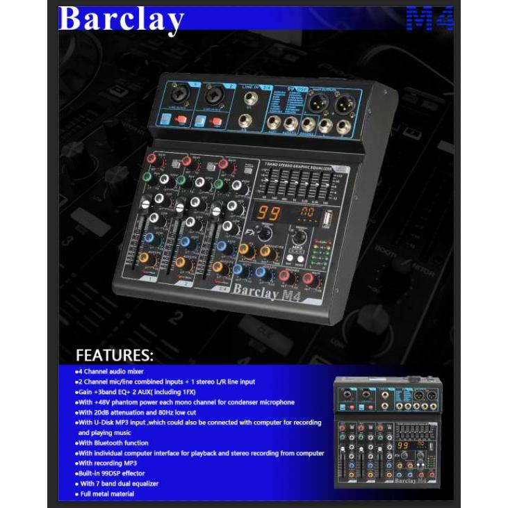 Mixer Audio 4 channel  Barclay M4 | 99 DSP bluetooth full metal
