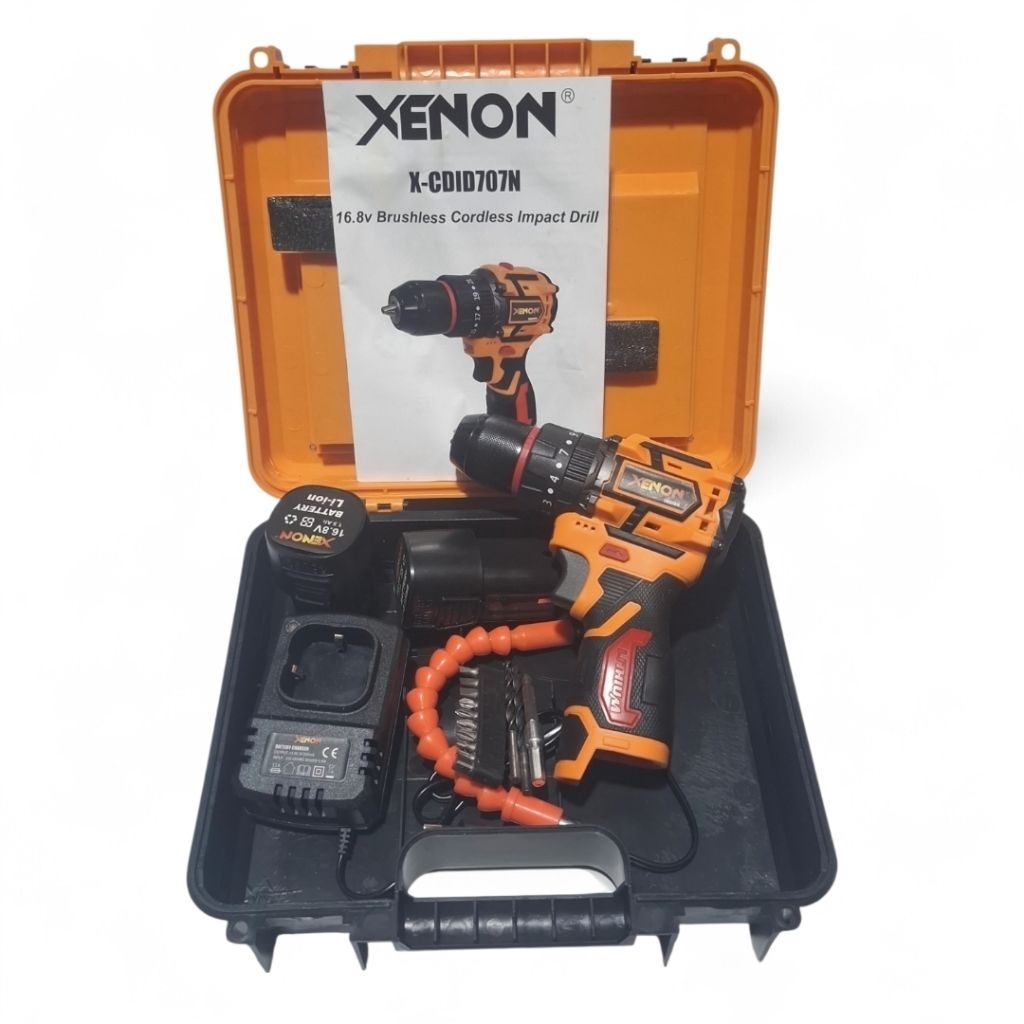 Mesin Bor Cordless 3 Mode Motor BRUSHLESS XENON CDID707N Tanpa Sikat Bertenaga 16.8v 2batt 4cell