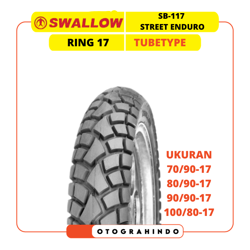 BAN LUAR MOTOR SWALLOW SB-117 STREET ENDURO RING 17 NON TUBELESS UKURAN 70/90 80/90 90/90 100/80 TUB