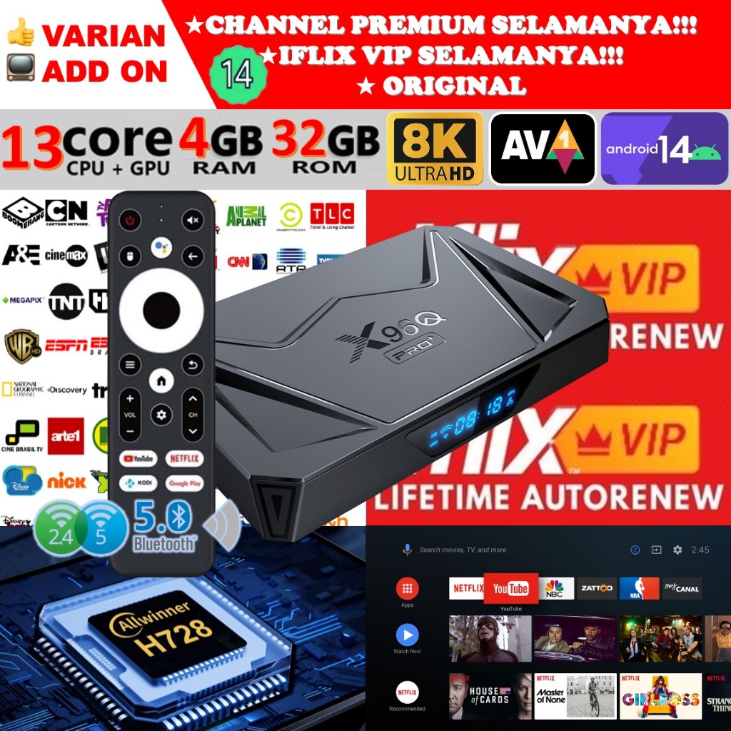 STB Android 14 Smart TV Box Android X96Q PRO Ram 4GB Rom 32GB 4/32 Voice Remote 8K Wifi 6 Unlock Ful