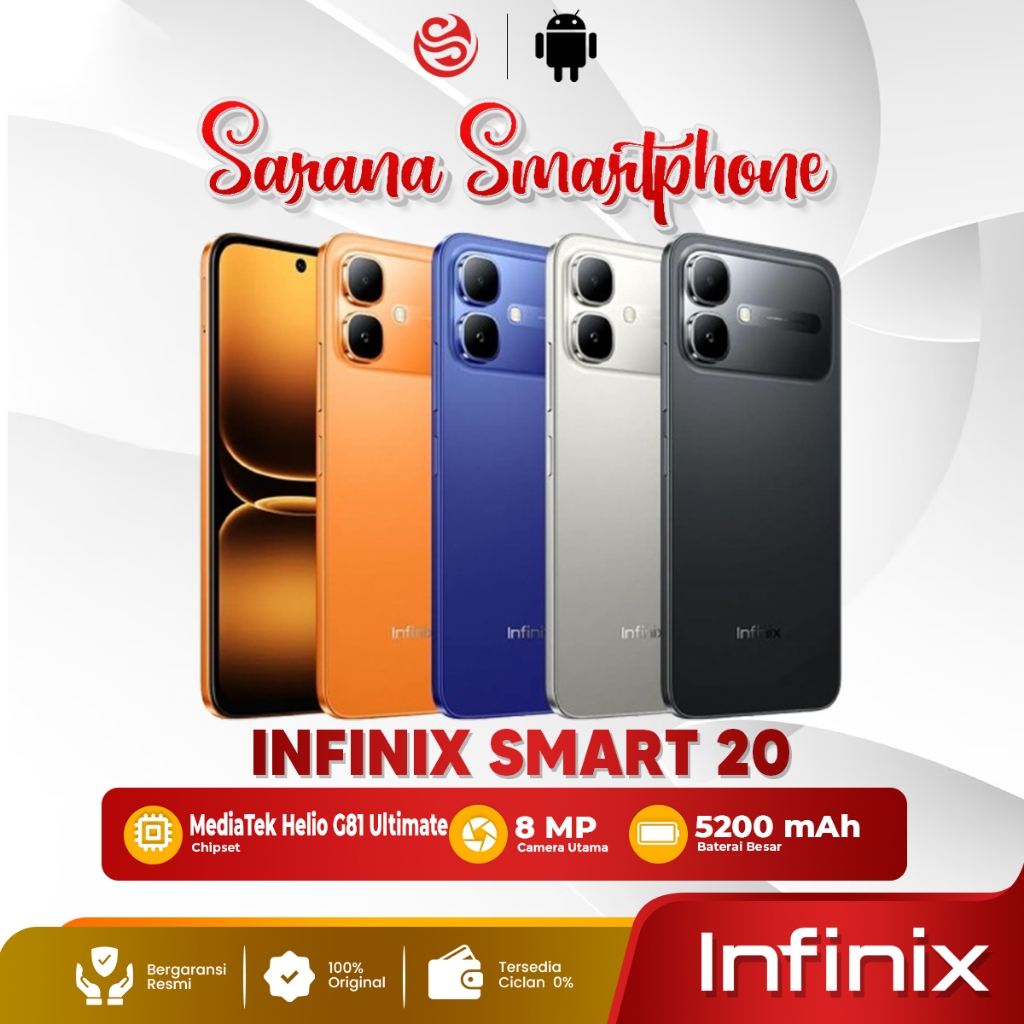 Infinix Smart 20 4G LTE 4/64GB 4/128GB Helio G81 120Hz 5200mAh HP Android Original Garansi Resmi