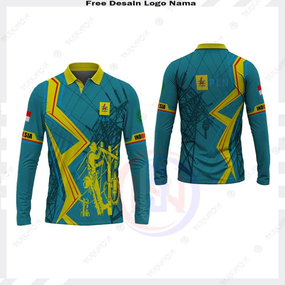 Kaos Polo Baju PLN Lengan Panjang / Kaos Jersey PLN Perusahaan Listrik Negara / Kaos PLN Fullprint
