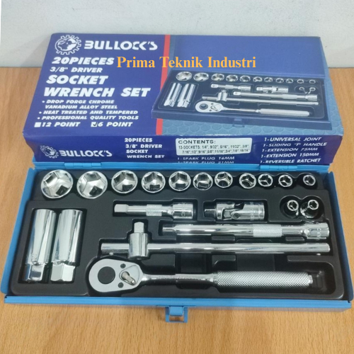 Kunci Socket Set Bullock's Inch 3/8" DR 20Pcs 1/4"-15/16" (6PT)