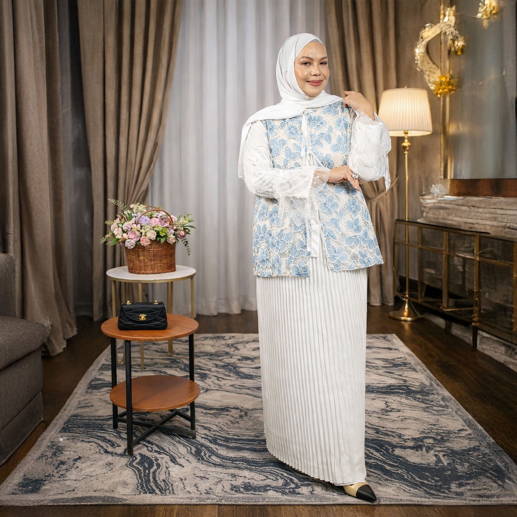 Moana Brokat One Set – Set Tunik Brokat Premium + Rok Plisket Elegant Formal Wanita