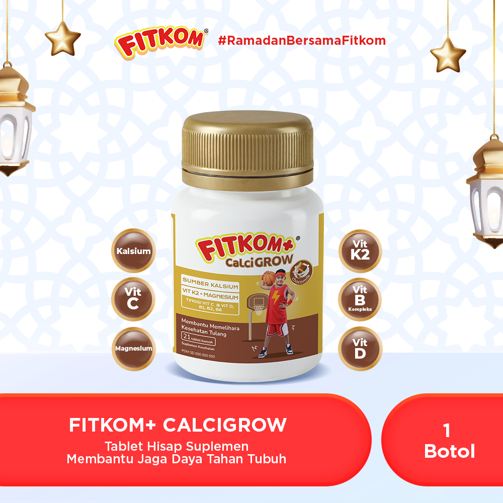 Fitkom CalciGROW Tablet Hisap Vitamin Tinggi Badan Anak Rasa Coklat
