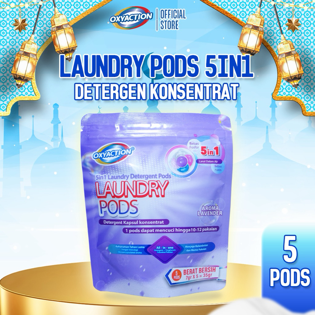 NEW OXYACTION Laundry Pods 5in1 Lavender Pouch 5pcs Deterjen Kapsul 10x Efektif Praktis & Hemat Air