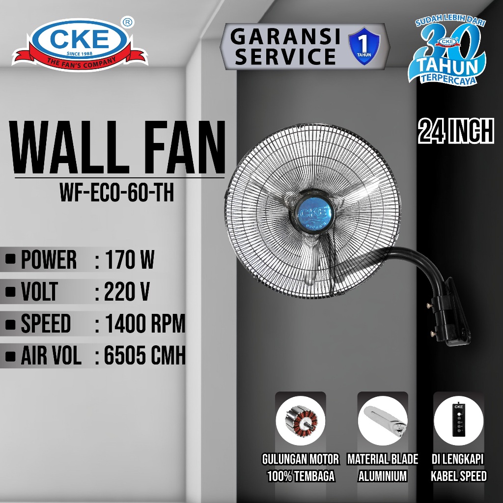 Wall Fan CKE WF-ECO-60-TH 24 Inch Kipas Angin Dinding Tembok Rumah
