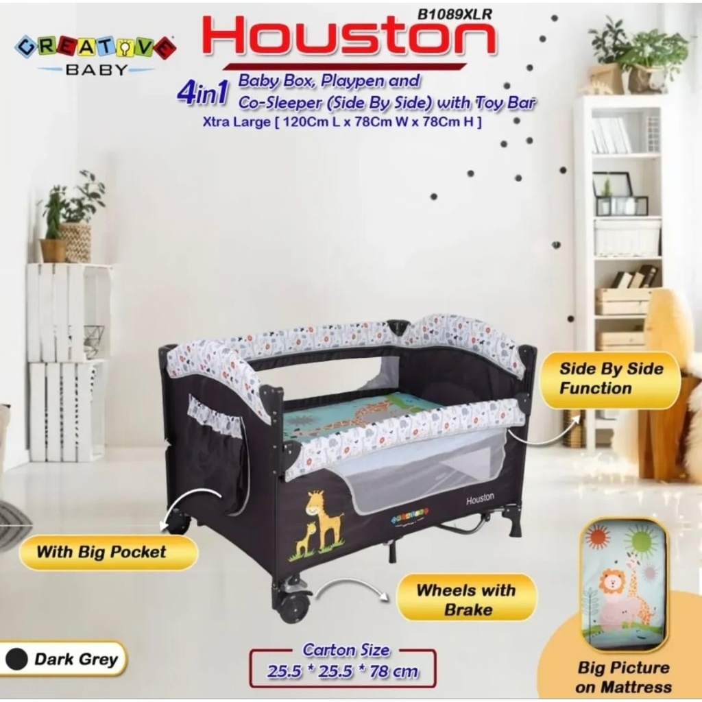 Box Tidur Bayi Creative Baby HOUSTON B 1089 XLR Baby Box Tempat Tidur Bayi Box Bayi Buka Samping Ran
