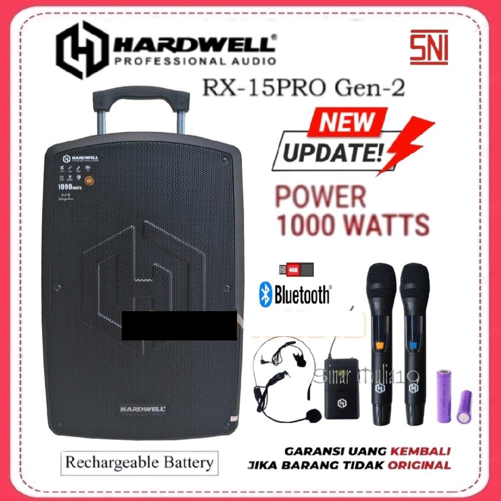 Speaker Aktif Portable Meeting Terbaik Hardwell RX 15 Inch Gen 2 PRO RMS 1000 Watt Bluetooth