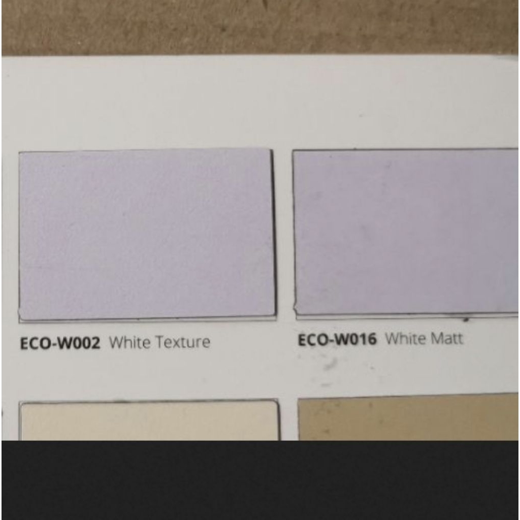 lapisan lemari meja laci HPL ECO by Taco W001 white glossy , W016 putih white dove