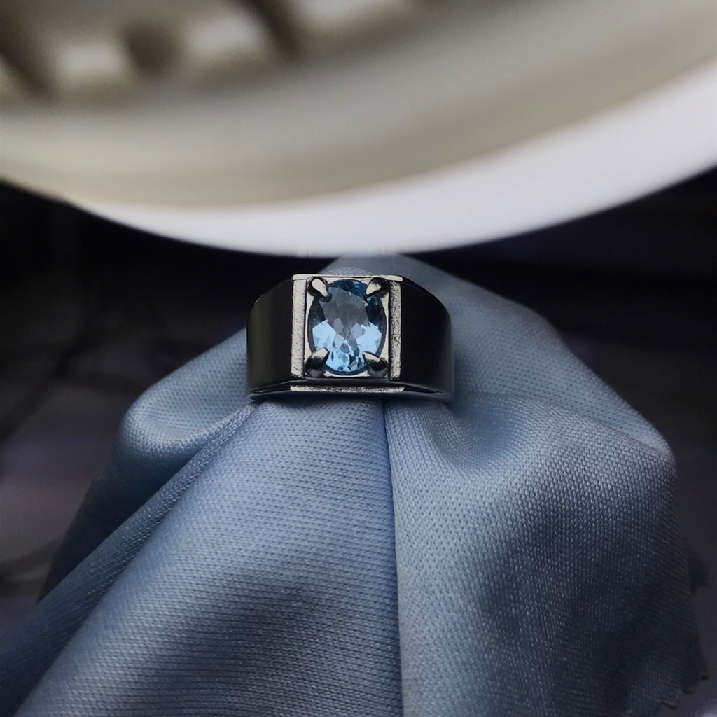 CINCIN NATURAL BATU PERMATA TOPAZ SWIS RING TITANIUM