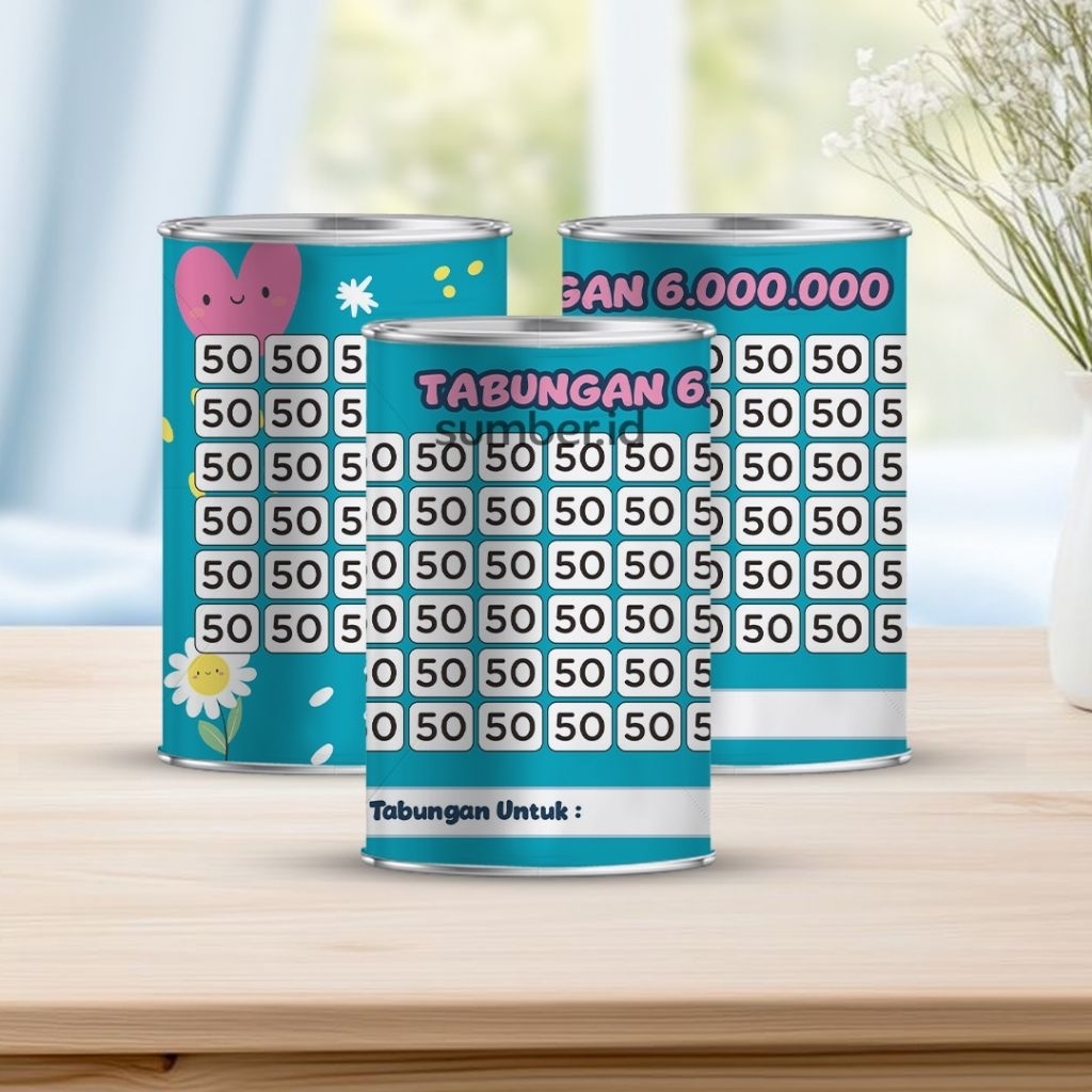 Celengan target 6juta pecahan 50ribu permanen buka tutup tabungan mini 50K GET 6JT ukuran 10 cm x 8 