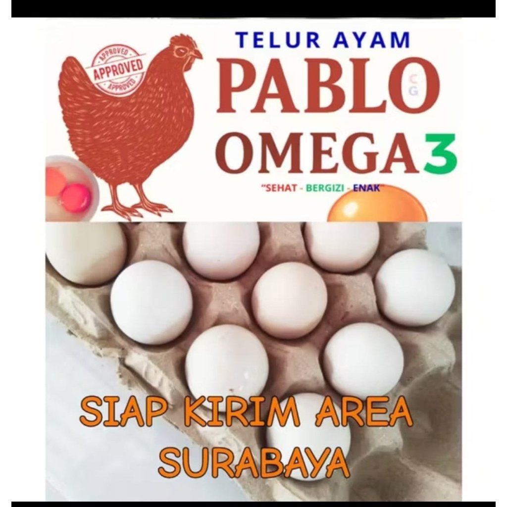 Pablo Telur Ayam Kampung Arab Premium Omega 3 Sehat - Enak - Bergizi Telor Ayam Omega3 Orange Fresh 