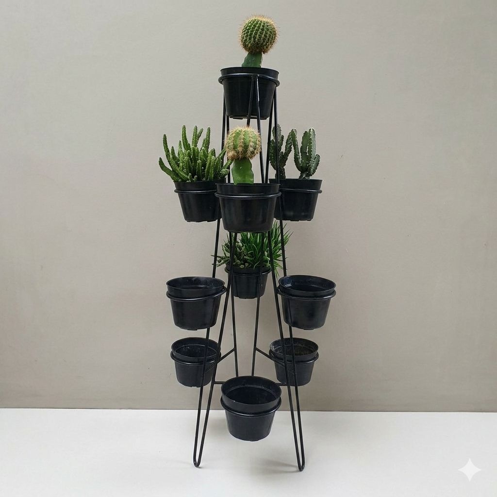 Standing Pot Besi Tanaman Bunga 10 Lubang Dekorasi Rumah T80cm & 100cm  - Rak Tanaman Model Kaktus