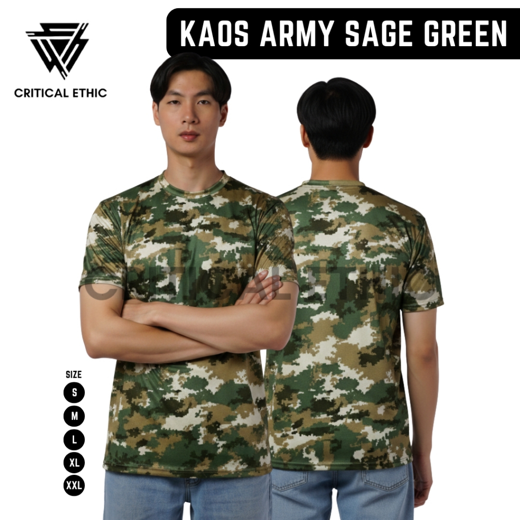 CRITICAL : KAOS BAJU LENGAN PENDEK ARMY SAGE GREEN TERMURAH