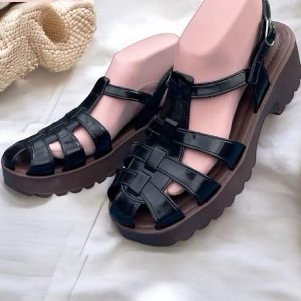 Balance 065/ Sepatu Sandal Karet Wedjes Wanita Pakai Gespar Hak 5 Cm Size 37- 40