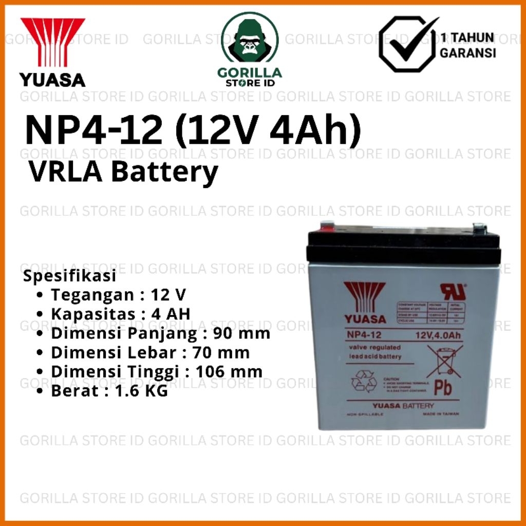 Baterai Aki VRLA YUASA 12V 4AH - NP4 -12